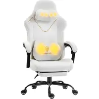 Dowinx Gaming stoel, ergonomische stoel, gamefauteuil met voetsteun, draagvermogen 150 kg, gamingstoel met verstelbare armleuningen, beige