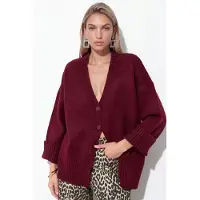Viorna Geribbelde V-hals Knopen Cardigan