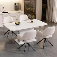 Kein Hersteller Draaibaar, gemaakt van Sherpa-stof, set van 4, met armleuningen, modern en eenvoudig design, eetkamerstoel, wit