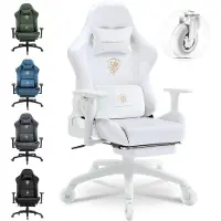 Dowinx Ergonomische gamingstoel met voetsteun, 3D-armleuningen, een draagvermogen van 200 kg en stille wielen – comfortabele bureaustoel. Wit