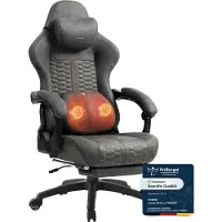 Kein Hersteller Gaming stoel, geschikt voor grote en lange mensen, met massagefunctie in de lendensteun, voetsteun, ergonomisch ontwerp, bekleed met Polyurethanleer, draagvermogen 180 kg. Kleur: grijs