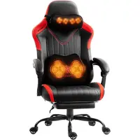 Dowinx Gaming stoel, ergonomische stoel, gamefauteuil met voetsteun, draagvermogen 150 kg, gamingstoel met verstelbare armleuningen, zwart/rood