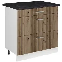 Vicco Keukenonderkast R-Line Artisanaal eiken/Wit 80 cm met 3 laden antraciet werkblad, Model 72332