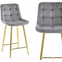 FurniTex Grijze Velvet Hoker met Gouden Poten - Stijlvol Keukenbarmeubel