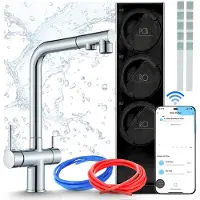ARI Waterfiltersysteem 800 GPD omgekeerde osmose installatie met Wi-Fi, mengkraan met twee grepen, chroomkleurig, gemaakt van messing, keramische cartridge, 360 graden draaibaar, perlator