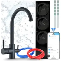 ARI Waterfilterinstallatie met keukenkraan, omgekeerde osmose 800 GPD met Wi-Fi, mengkraan, perlator, messing, mat zwart, 360 graden draaibaar