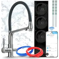 ARI Keukenmengkraan met waterfiltersysteem, flexibel, omgekeerde osmose, 800 GPD, wifi, zonder tank, keramische cartridge, 360 graden draaibaar, grafiet-anthraciet kleur, messing