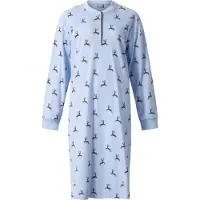Lunatex - warm dames nachthemd 224204 - extra aangeruwd interlock - blauw - maat M