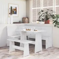 Merkloos Witte Eettafel met Bank van Massief Grenenhout