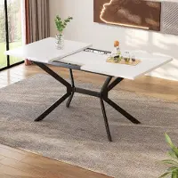 Merkloos Uittrekbare Eettafel 120/160 x 80 cm met Zwarte Metalen Poten