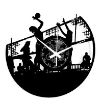 Merkloos Omgoods - Vinyl Wandklok Vintage Handgemaakt Beach Sports Volleyball