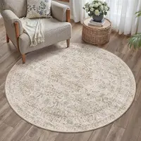Merkloos Omgoods - Ronde Vloerkleed 120 cm - Vintage Stijl Beige met Antislip