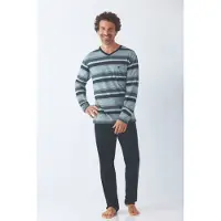 Hajo Premium katoen heren pyjama marine blauw | Maat 48