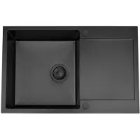 VBChome Keukenwastafel, 78x50 cm, roestvrij staal, grafietkleur, met omkeerbare afvoerplaat, 1 kom, inbouwmodel, diepte 21 cm, minimale kastmaat 50 cm