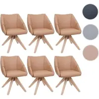 Mendler Set van 6 eetkamerstoelen, model HWC-Q52, keukenstoel, draaistoel, gestoffeerde stoel, stoel voor de eettafel, draaibaar, hout, kunstleer, lichtbruin
