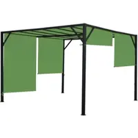 Mendler Pergola Baia, tuinpaviljoen, terrasoverkapping, stevig stalen frame van 6 cm + schuifdak, groen, ongeveer 3x4 meter