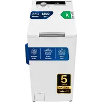 Heinner HWM-TL8013IVA++ Bovenlader Wasmachine 8 kg – 1300 tpm – Inverter Motor – Energieklasse A – 15 Programma’s met 15-minuten Snelprogramma – Trommelreiniging – Wit – 5 Jaar Garantie