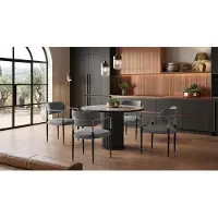 AEA Eetkamer set: Eettafel met 4 stoelen, modern design, marmerlook, comfortabel, zwart