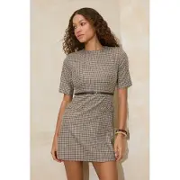 Trendyol TRENDYOLMİLLA Dames Beige Geruit Kort / Mini Kort Zakelijk Recht Jurken
