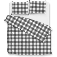 Zohome Dekbedovertrek Quattro-di-Lino - Bedlinnen met Ruiten - 200x200-220 cm - Grijs - Dekbedhoes van 100% Katoen