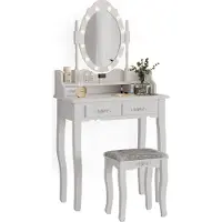 Vicco Maggie Kaptafel set met kruk – 75 cm met LED-verlichting en kruk Wit