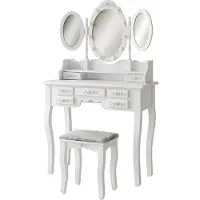 Vicco Kaptafel set met kruk Diana Wit 90 cm met spiegel, LED-verlichting en kruk, Model 47232