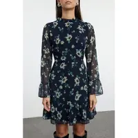 Trendyol TRENDYOLMİLLA Dames Donkerblauw Bloemen Kort / Mini Lang Avond / Dagelijks A-lijn Jurken