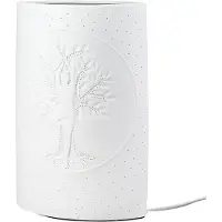 Gilde tafellamp, "Namaste", met motieven van de levensboom, lotus en yoga, porselein, wit, verpakkingseenheid 1, lengte 10 cm, breedte 18 cm, hoogte 28 cm. Artikelnummer: 32778, EAN: 4063387327784