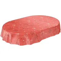 ANRO Tafelkleed Kerst Sneeuwvlokken Rood 400x140cm Rechte rand Afwasbaar Waterafstotend