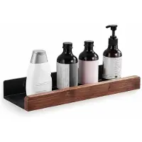 Merkloos Wandmontage Douche Caddy van Aluminium en Walnoot