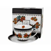 Duo INDIGO 2 Porseleinen Kop & Schotel 250ml met Bloemendecor
