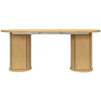 MODFU Uitschuifbare eettafel, 149,8-189,7 cm, multifunctionele keukentafel met opbergruimte en kast op metalen handgrepen, natuurlijke bruine kleur
