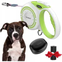 DOGNESS Automatische Hondenlijn 5m (L) tot 36kg - Groen + Gratis Poepzakhouder