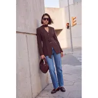Trendyol TRENDYOLMİLLA Dames Bruin Effen Lang Getailleerd Blazers