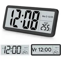 LONGZIMING Digitale Wanduhr - Digitale Klok - Muurklok - Temperatuurweergave - Stille Non-Ticking Functie - Kunststof - 12/24 Uur Schakelaar - Ideaal Voor Slaapkamer - 1 Stuk