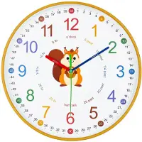 OEM Kinderklok voor aan de muur - Geluidsloos, zonder tikgeluiden - Geschikt voor kinderkamers - 20 cm breed, kleurrijk met cijfers