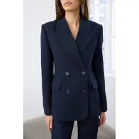 Trendyol TRENDYOLMİLLA Dames Donkerblauw Visgraat Lang Getailleerd Blazers