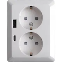 ION Industries - Contactdoos inbouw/opbouw - 2-voudig - RA - USB-A + USB-C Alpin Wit