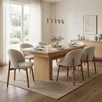 AEA Wit-beige eetkamer set, bestaande uit een grote eettafel en 7 gestoffeerde stoelen