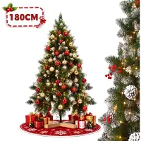 YARDIN Kunstkerstboom met sneeuwlook, ingebouwde LED-verlichting, houten voet, decoratieve kegeltjes en bessen, 1,8 meter, vaste decoratie