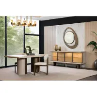 AEA Beige eethoekset: exclusieve eettafel, 2 stoffen stoelen, sideboard