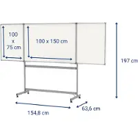 MAUL whiteboard inklapbaar, 2 vleugels, mobiel, 1500 x 1000 mm