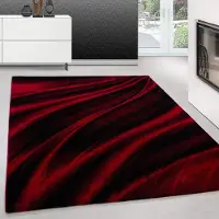 Merkloos Modern Vloerkleed met Abstracte Golven in Rood