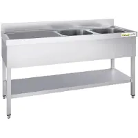 GOLDINOX RVS spoelbak 2000x600mm met 2 spoelbakken aan de rechterkant en een afdruiprek aan de linkerkant - PREMIUM -