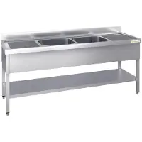 GOLDINOX RVS spoelbak 2000x600mm met 2 bakken in het midden en een afwaterbak links en rechts, PREMIUM -