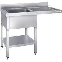GOLDINOX RVS spoelbak voor vaatwasser, 1 bak, 1200x700 mm, met afvoerbak aan de rechterkant, PREMIUM -