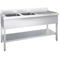 GOLDINOX RVS spoelbak 1600x600 mm met 2 spoelbakken aan de linkerkant en een afdruiprek aan de rechterkant - PREMIUM -