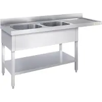 GOLDINOX RVS spoelbak voor vaatwasser, 2 bakken, 1800x700 mm, met afvoerbak aan de rechterkant, PREMIUM -