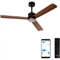 Create - Stille plafondventilator 40W met licht - Zwart / Donker hout - Ø132cm - WIFI + Afstandsbediening - WIND MODERN