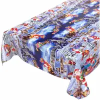 ANRO Tafelkleed Kerstman Winternacht Blauw 260x140cm Rechte rand Afwasbaar Waterafstotend